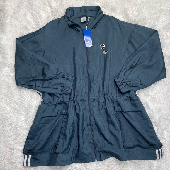 New Adidas Originals Three Stripes FU3777 Long Windbreaker Jacket Sz Medium - Picture 2 of 10